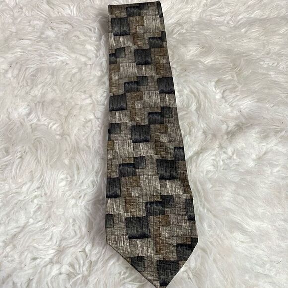 PIERRE CARDIN Mens All Silk Tie Abstract Taupe Black Tan Dressy Career Classy - Picture 7 of 7